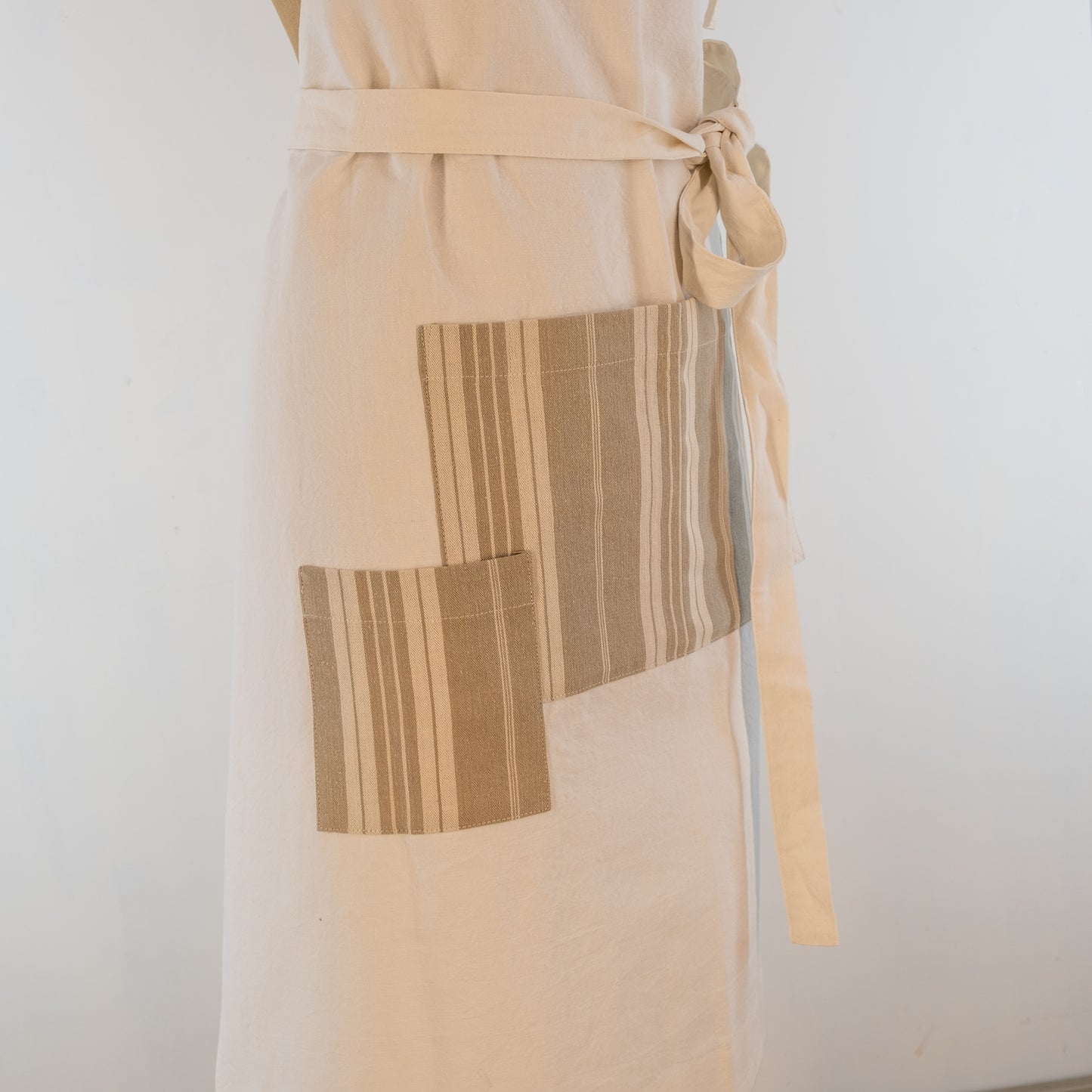 Large ticking detailed cook's apron, natural vintage French linen -for baking, cooking, gardening, chef's, gift, unisex, barbecue