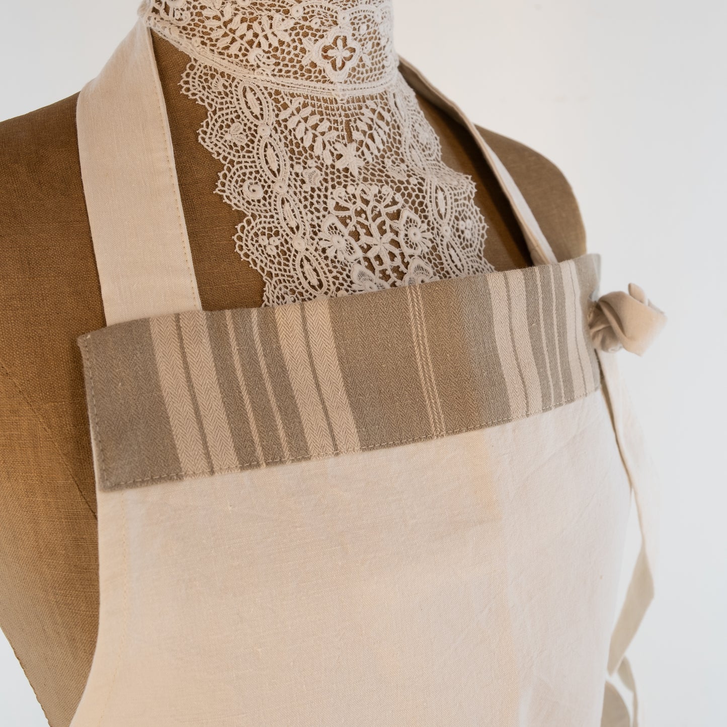 Large ticking detailed cook's apron, natural vintage French linen -for baking, cooking, gardening, chef's, gift, unisex, barbecue