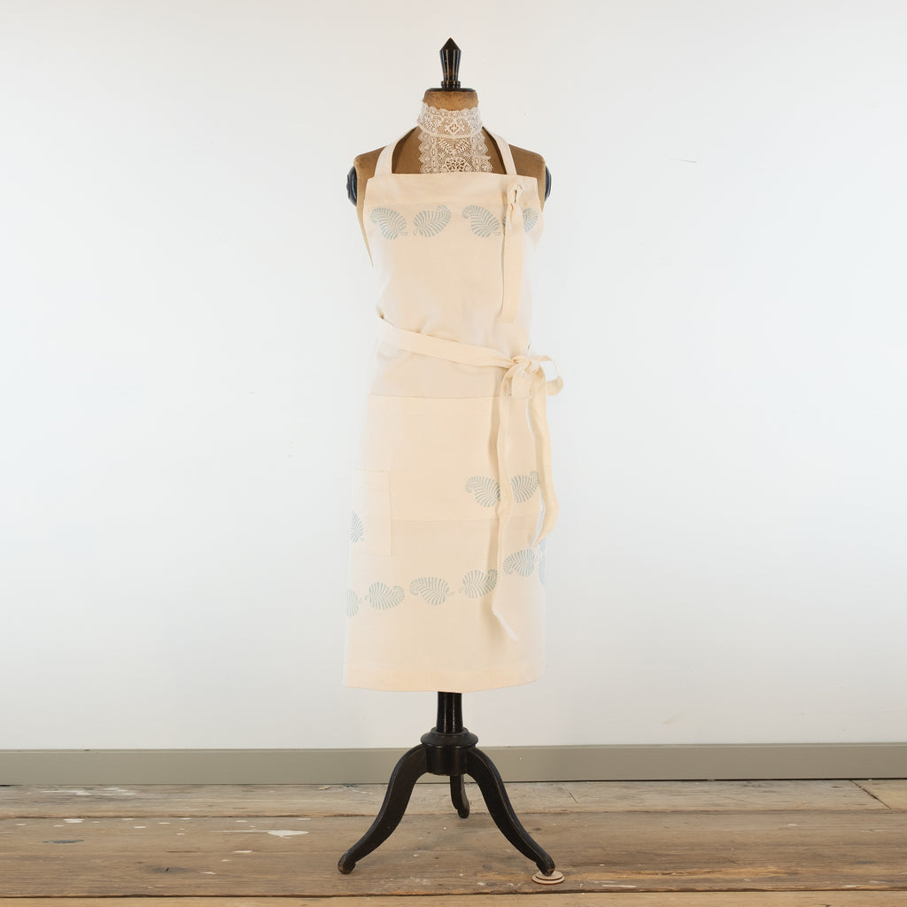 Hand Block Printed Linen Apron: Vintage French Style, Adjustable Neck -  for baking, cooking, gardening, chef's, gift, unisex, barbecue