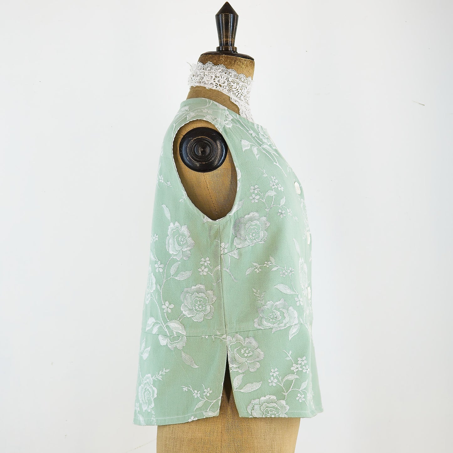 Sleeveless top in vintage French cotton damask, waistcoat, blouse, jacket, shirt, summer