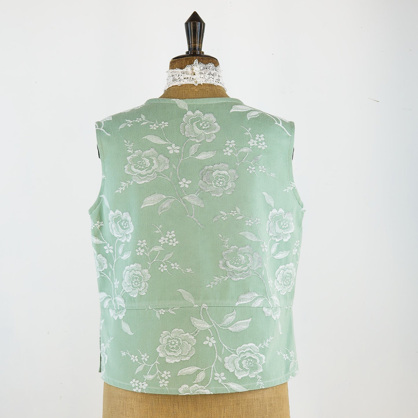 Sleeveless top in vintage French cotton damask, waistcoat, blouse, jacket, shirt, summer