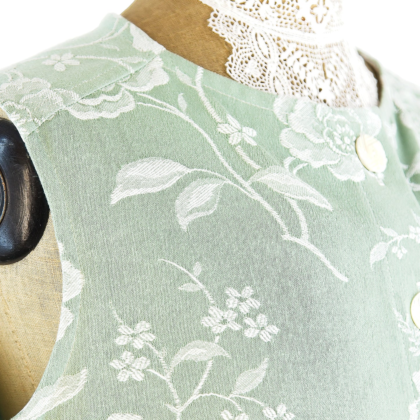 Sleeveless top in vintage French cotton damask, waistcoat, blouse, jacket, shirt, summer