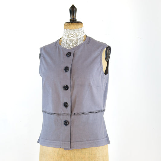 Sleeveless Top: hand dyed vintage embroidered cotton