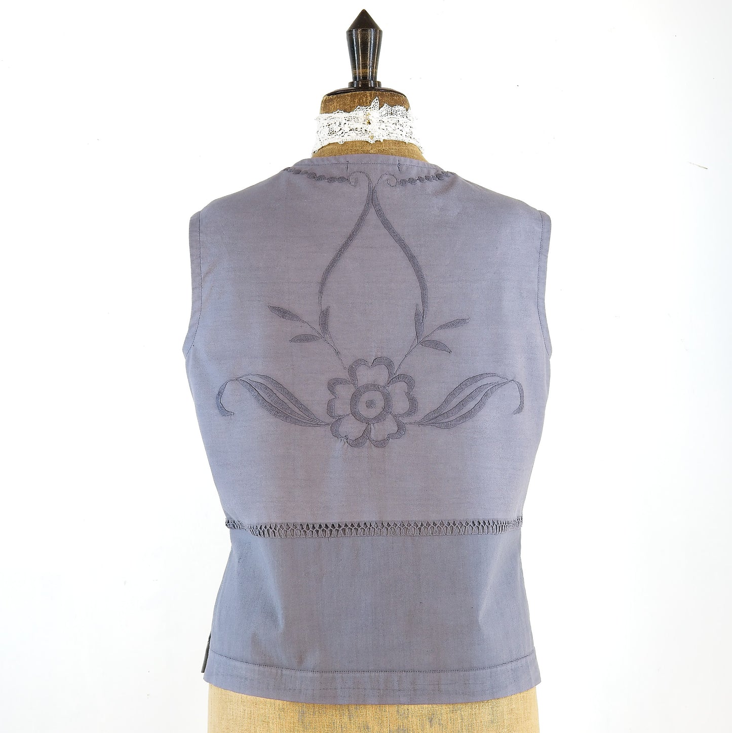 Sleeveless Top: hand dyed vintage embroidered cotton