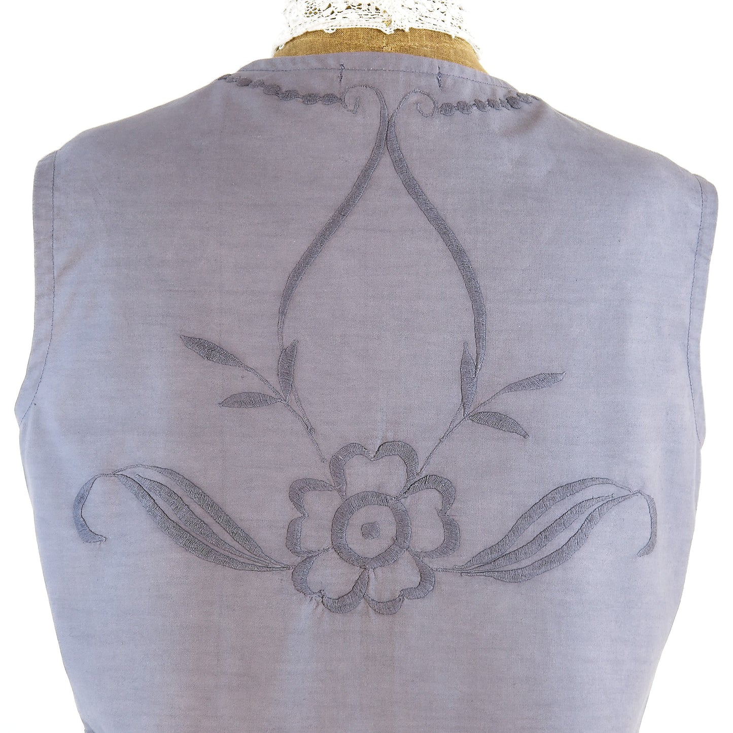 Sleeveless Top: hand dyed vintage embroidered cotton
