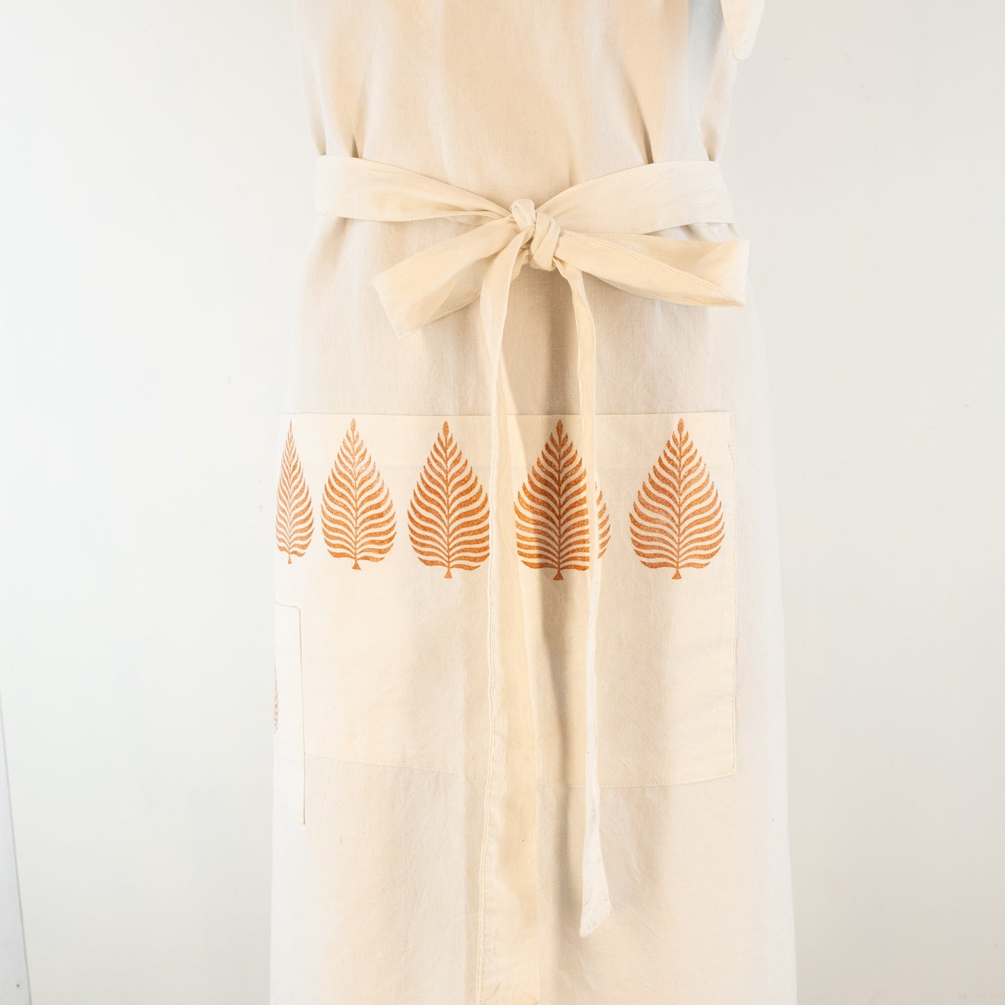 Large Leaf printed cook's apron, dyed vintage French linen - baking, cooking, gardening, chef's, gift, unisex, barbecue