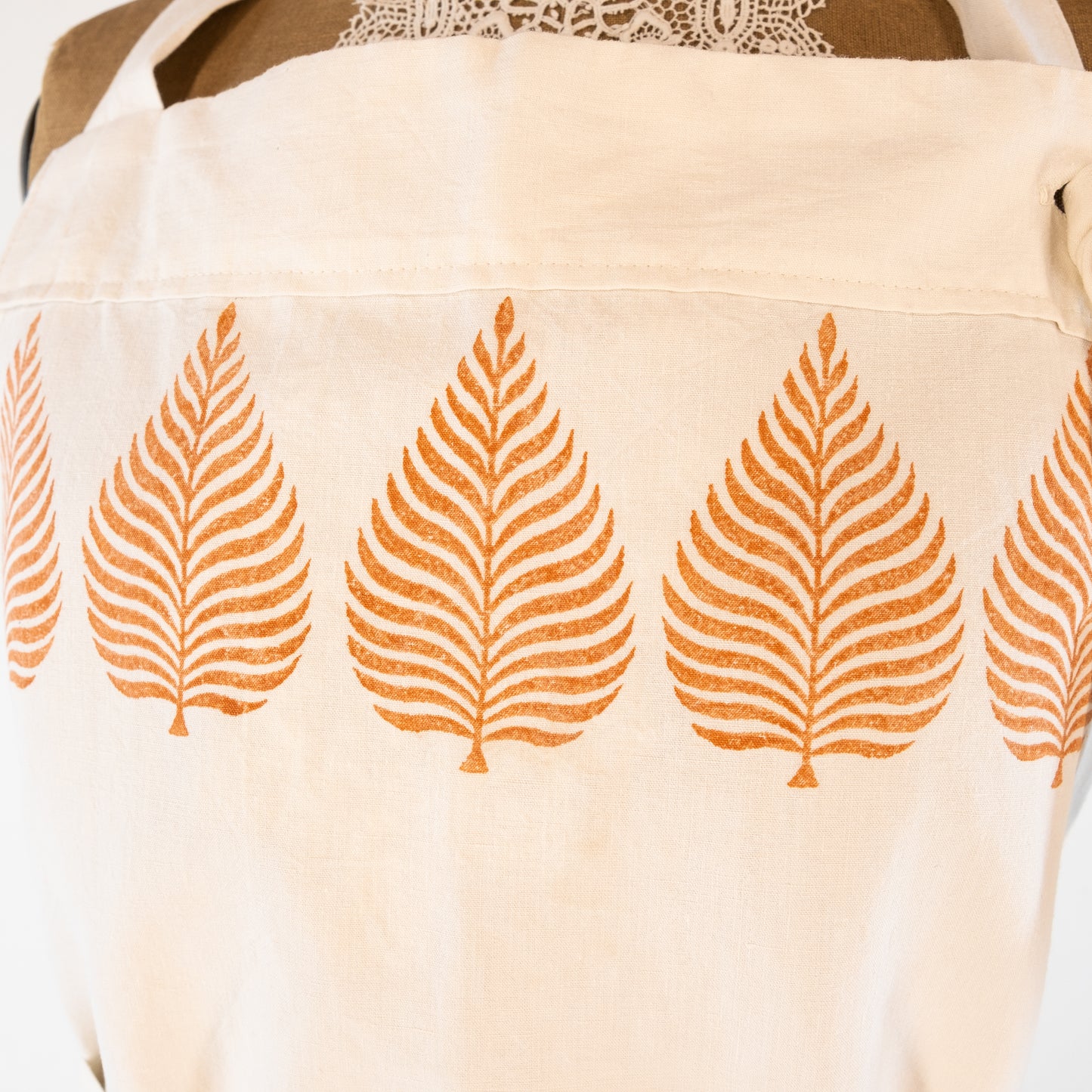 Large Leaf printed cook's apron, dyed vintage French linen - baking, cooking, gardening, chef's, gift, unisex, barbecue