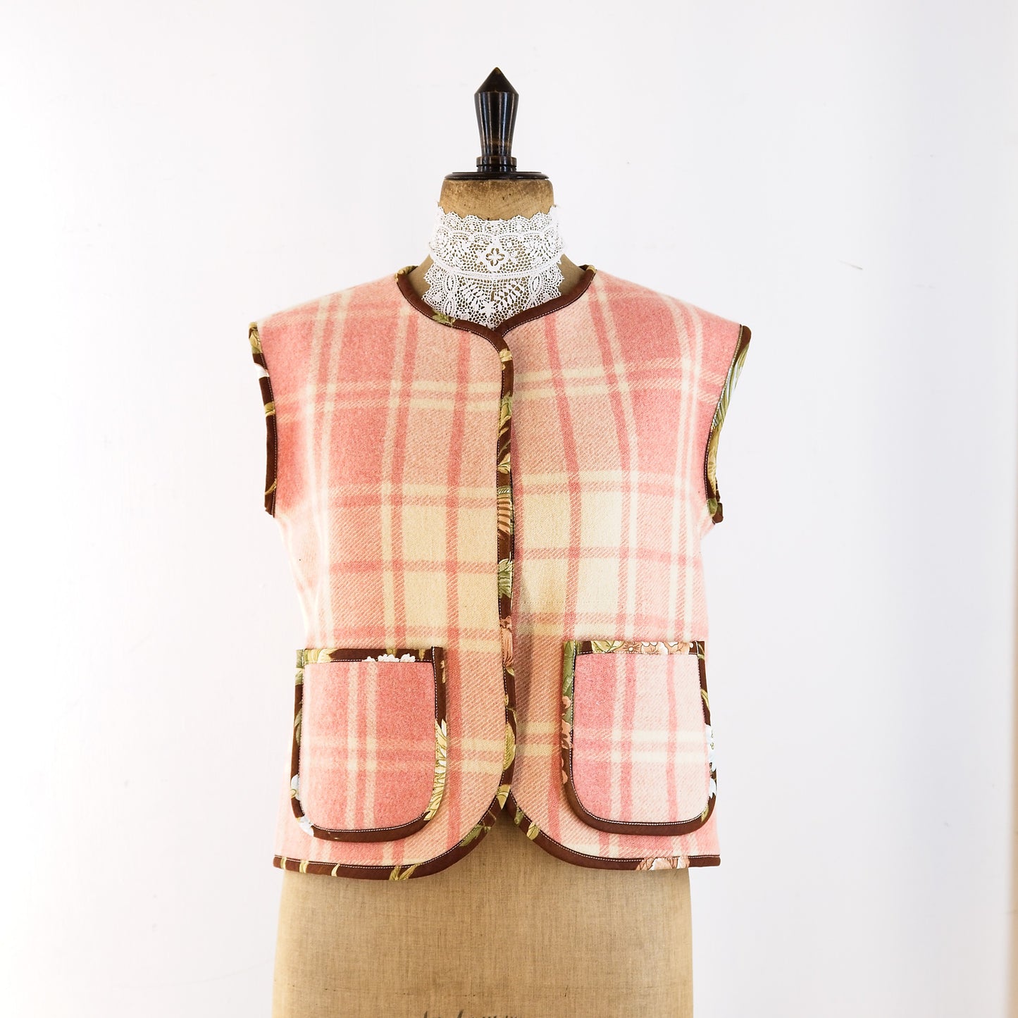 Sleeveless gilet; vintage French wool blanket and Sanderson chintz