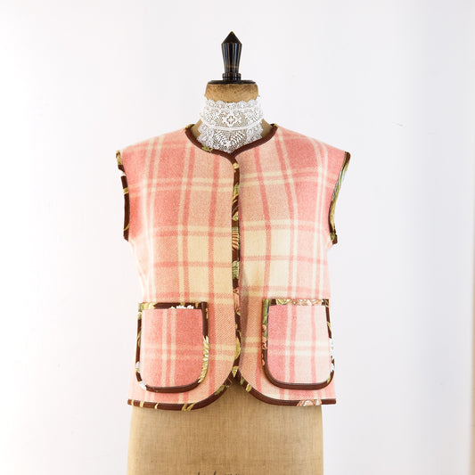 Sleeveless gilet; vintage French wool blanket and Sanderson chintz