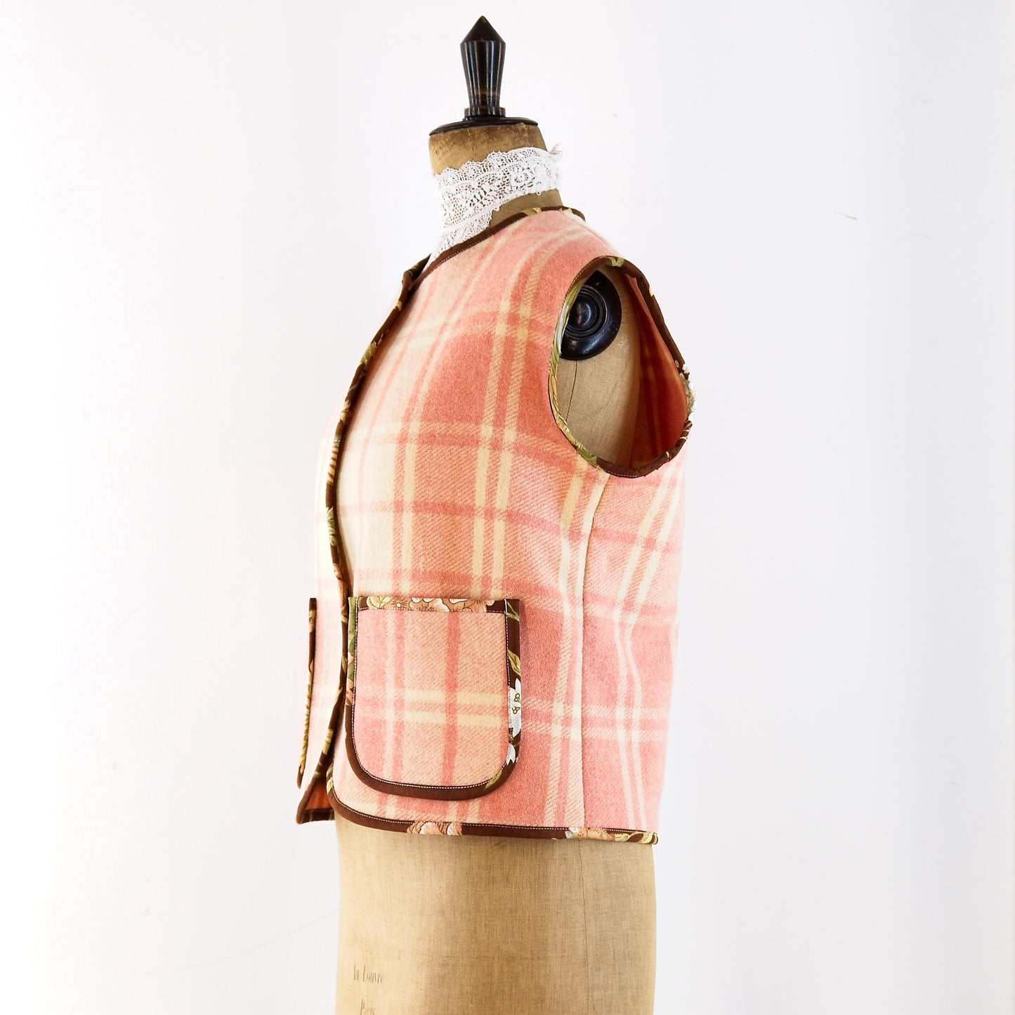 Sleeveless gilet; vintage French wool blanket and Sanderson chintz