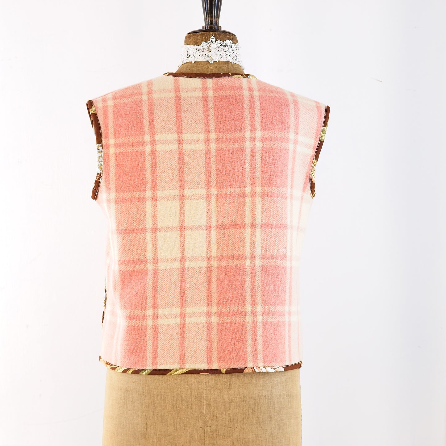 Sleeveless gilet; vintage French wool blanket and Sanderson chintz