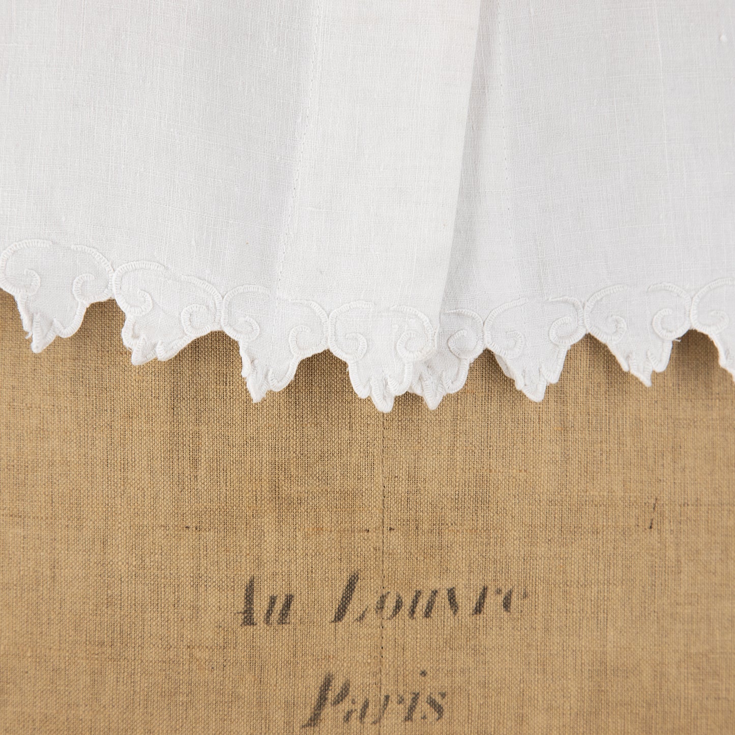 Antique Linen Sleeveless Top, hand stitched scalloped edging