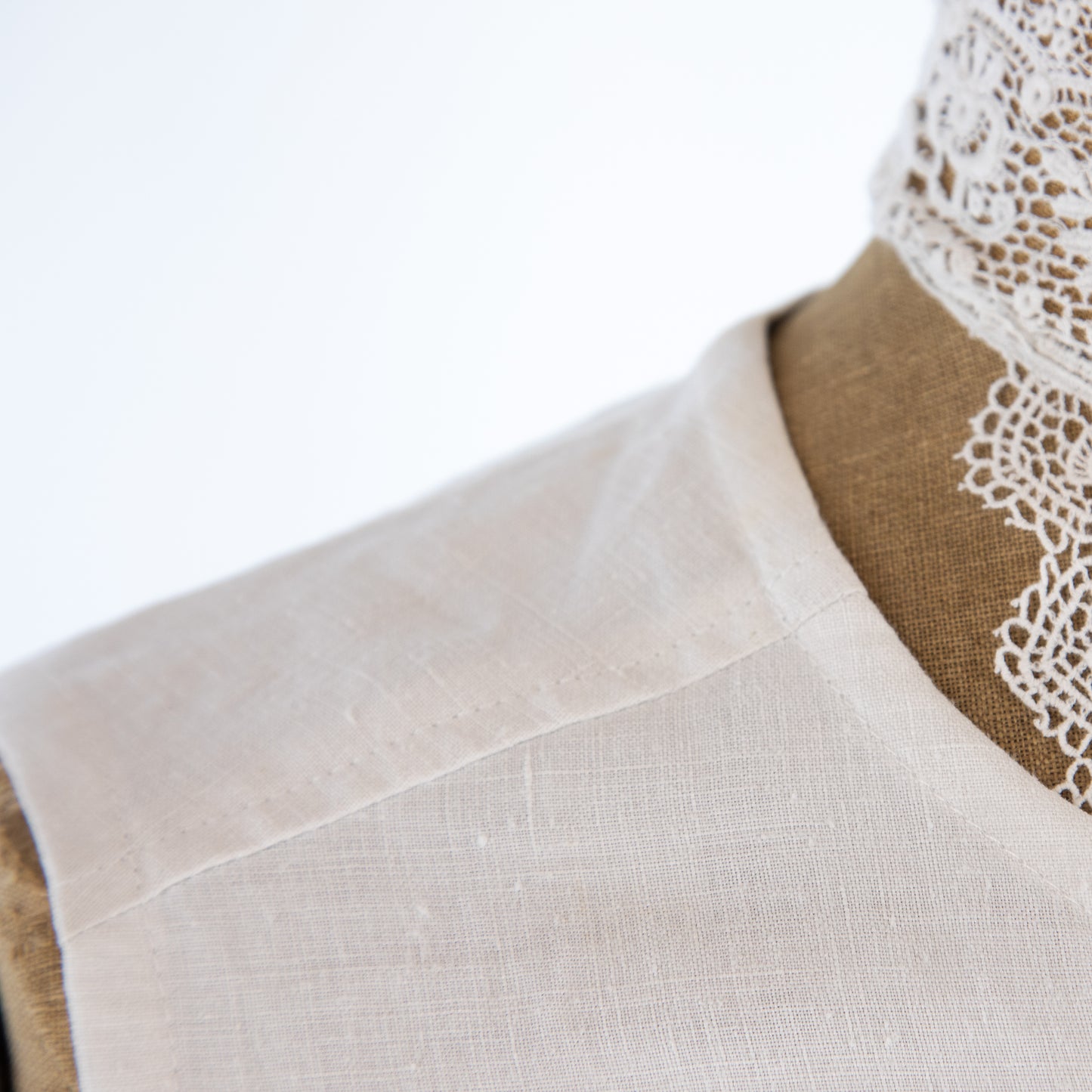 Antique Linen Sleeveless Top, hand stitched scalloped edging