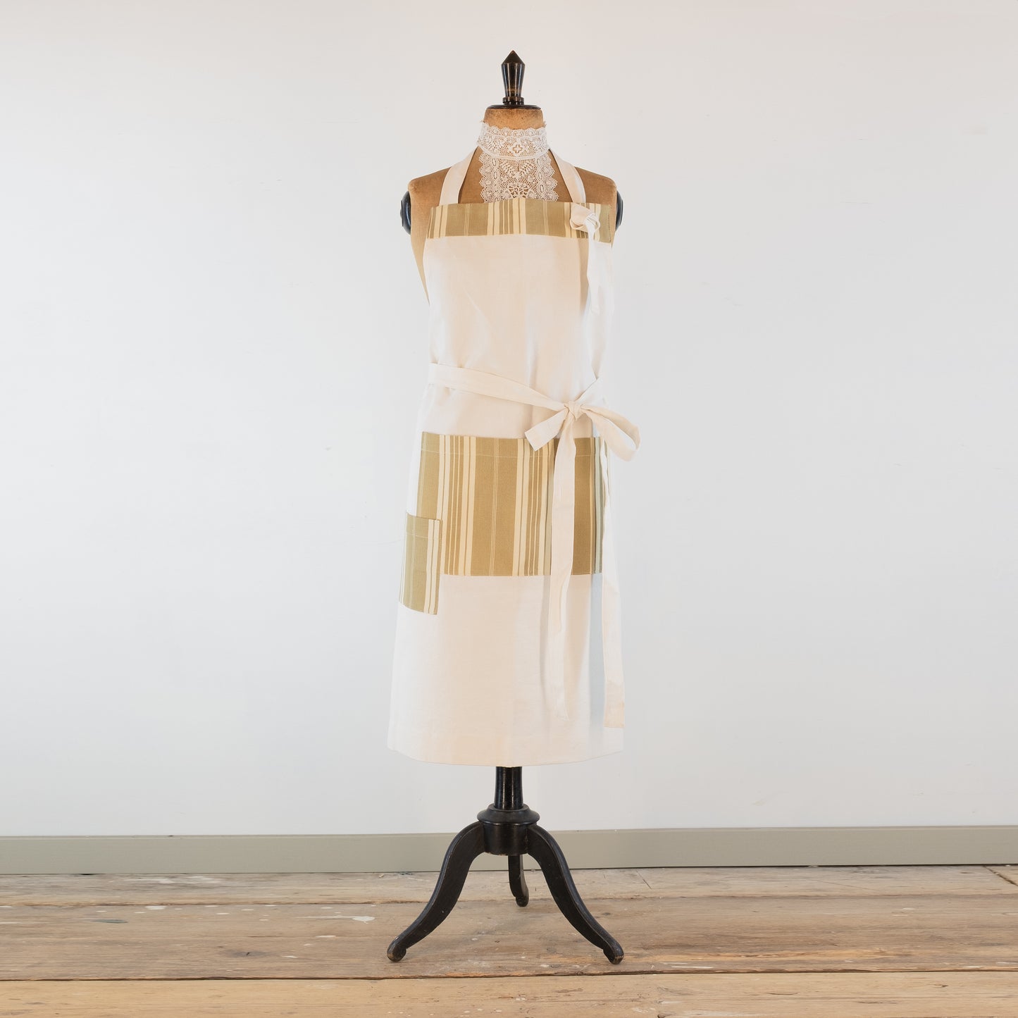 Large Ticking detailed cook's apron, natural vintage French linen - baking, cooking, gardening, chef's, gift, unisex, barbecue