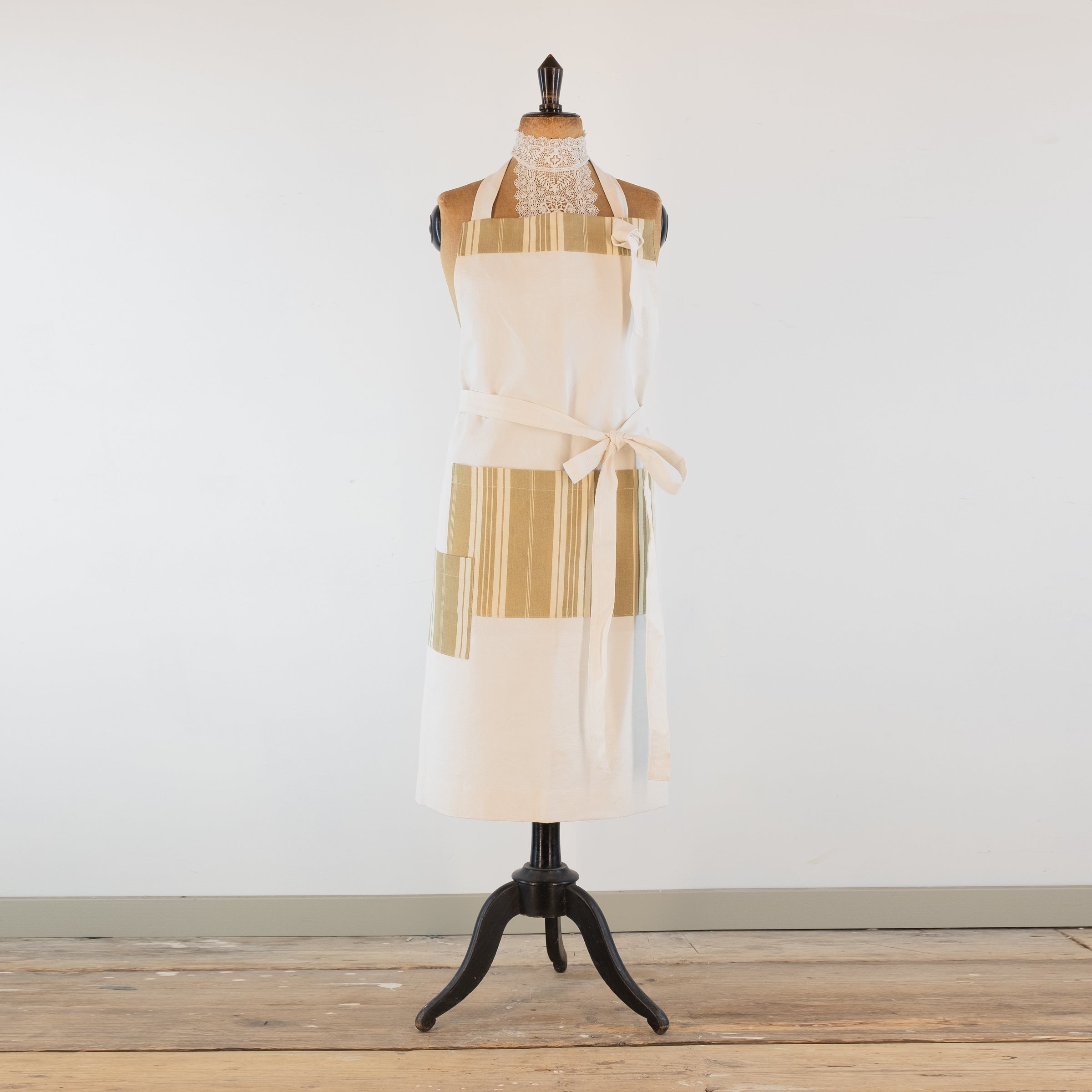 Large Ticking detailed cook's apron, natural vintage French linen - baking, cooking, gardening, chef's, gift, unisex, barbecue