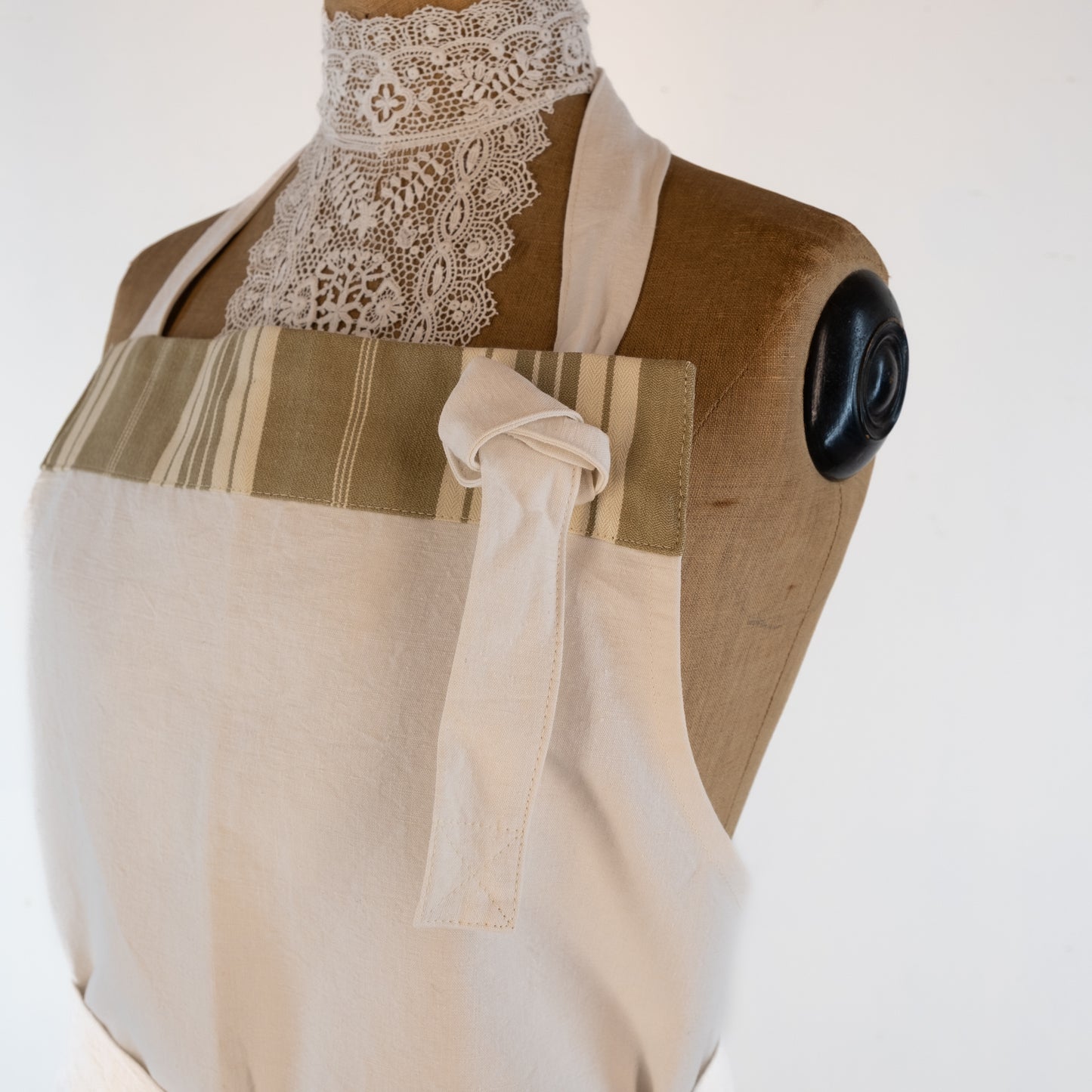 Large Ticking detailed cook's apron, natural vintage French linen - baking, cooking, gardening, chef's, gift, unisex, barbecue