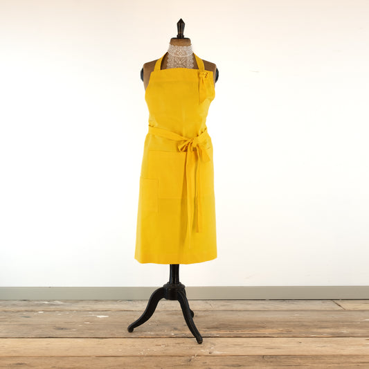 Large yellow cook's apron, dyed vintage French linen - baking, cooking, gardening, chef's, gift, unisex, barbecue