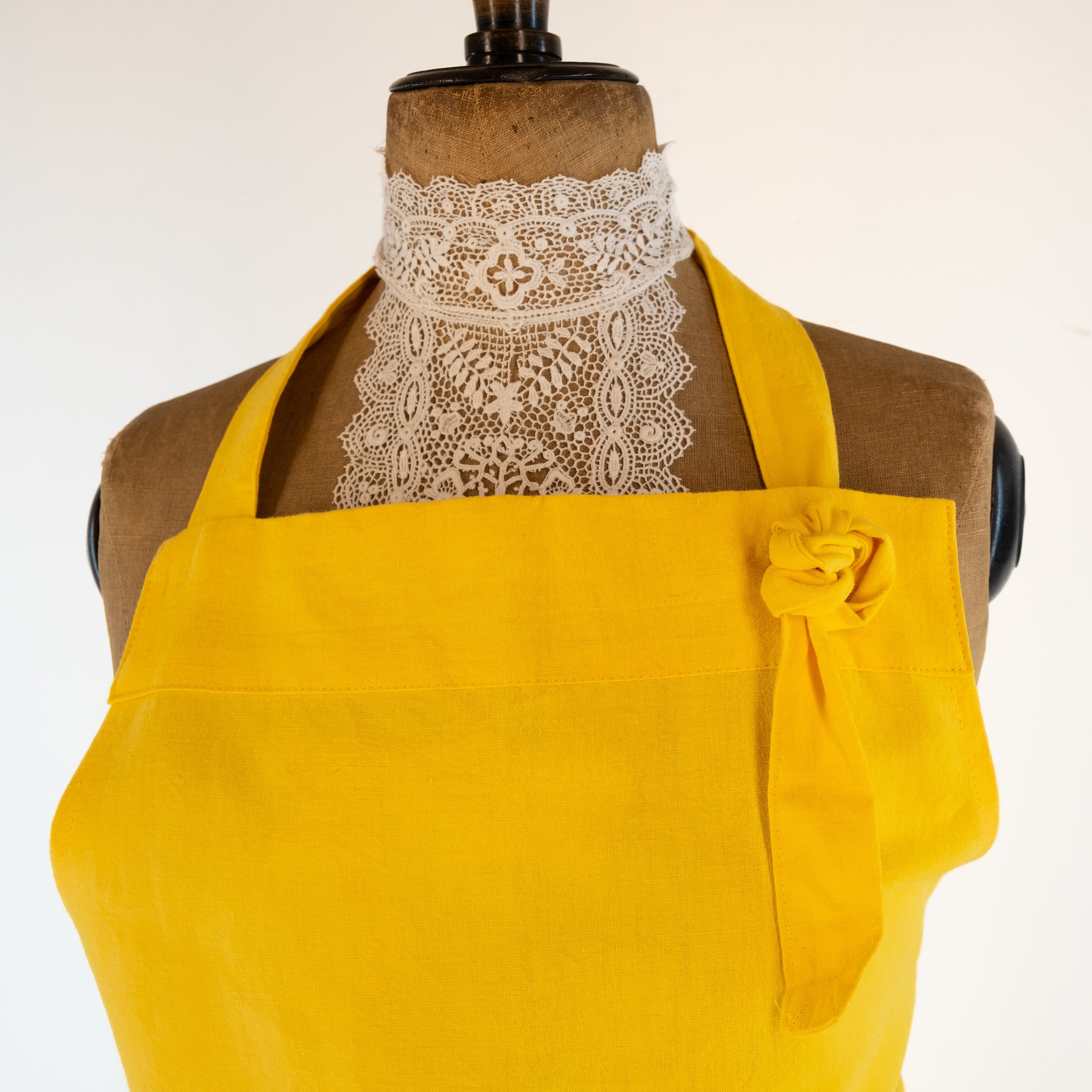 Large yellow cook's apron, dyed vintage French linen - baking, cooking, gardening, chef's, gift, unisex, barbecue