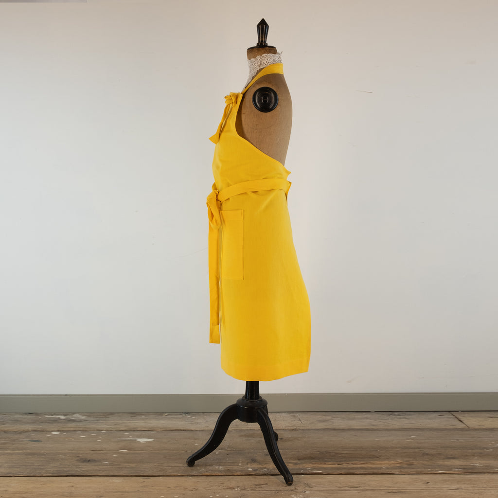 Large yellow cook's apron, dyed vintage French linen - baking, cooking, gardening, chef's, gift, unisex, barbecue
