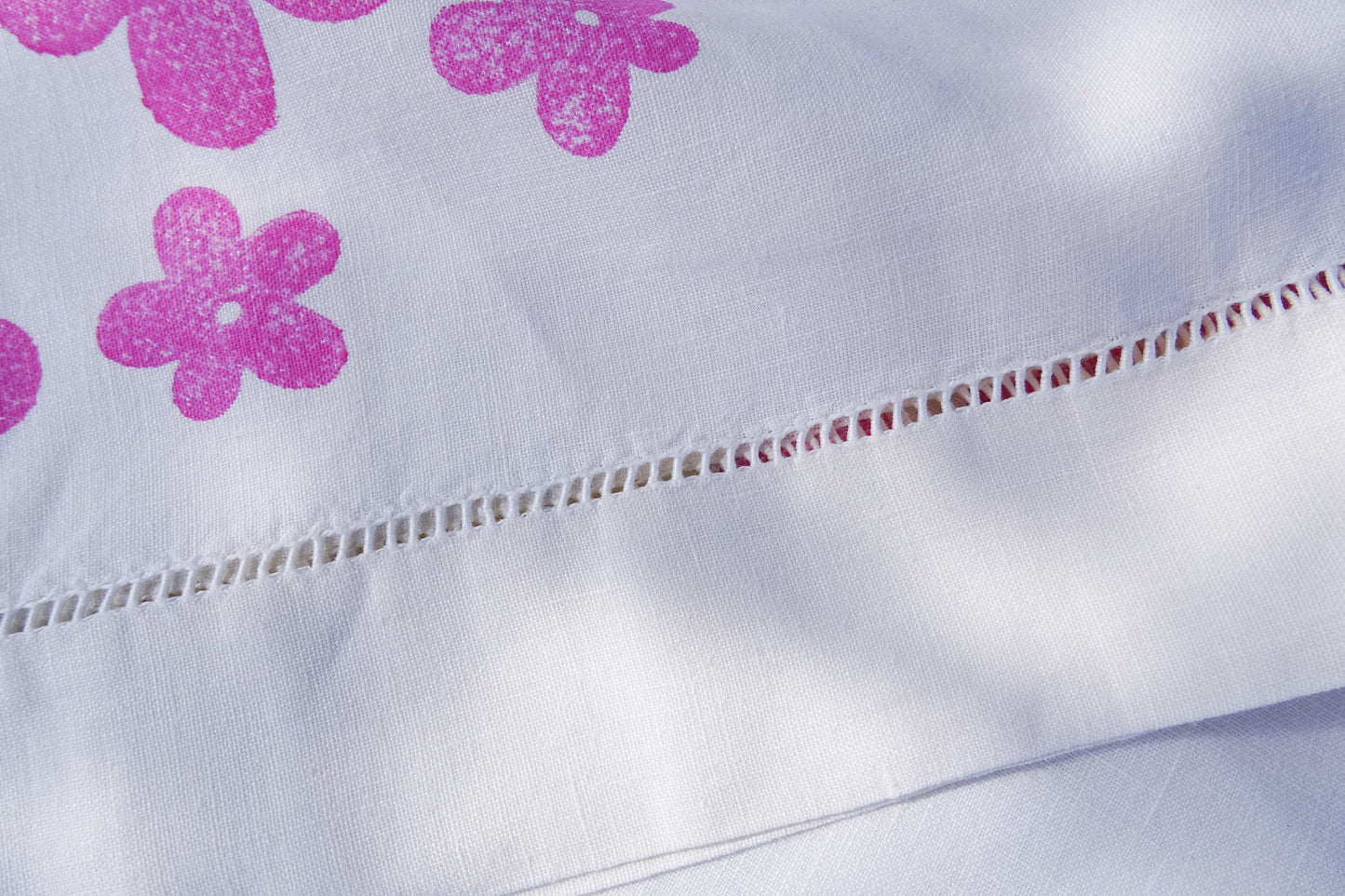 Extra long vintage French linen table runner, hand block printed