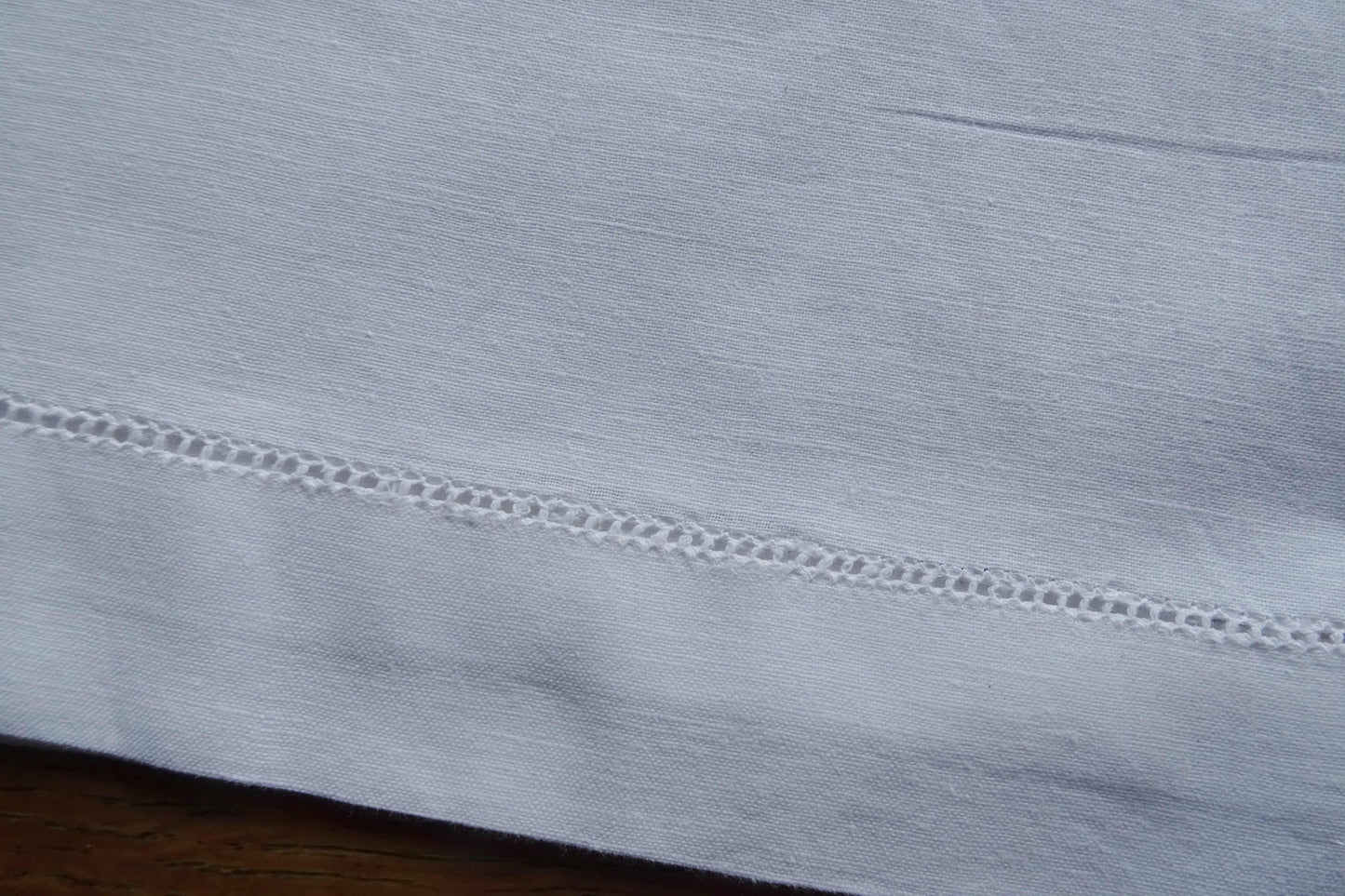 Vintage French linen table runner, hand block printed