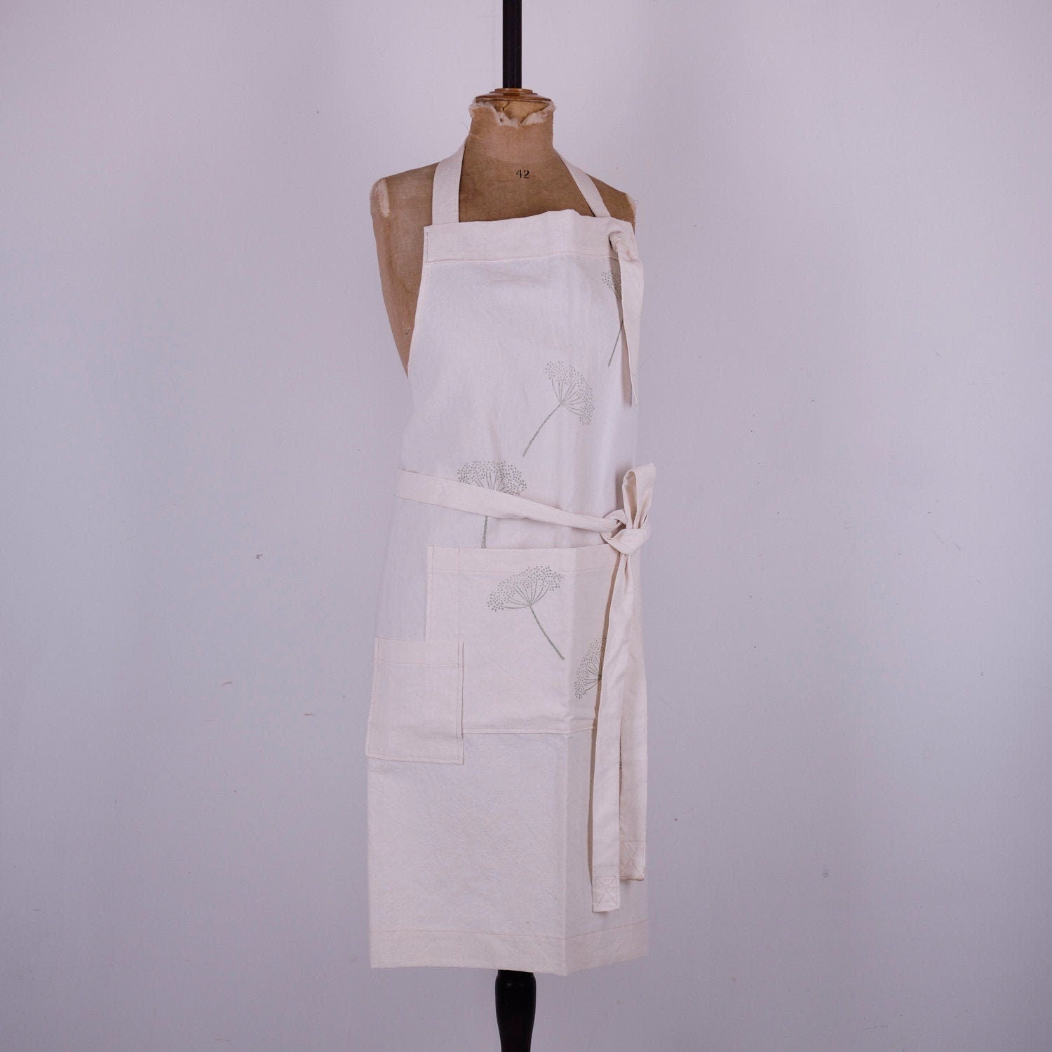 Hand Block Printed Linen Apron: Vintage French Style