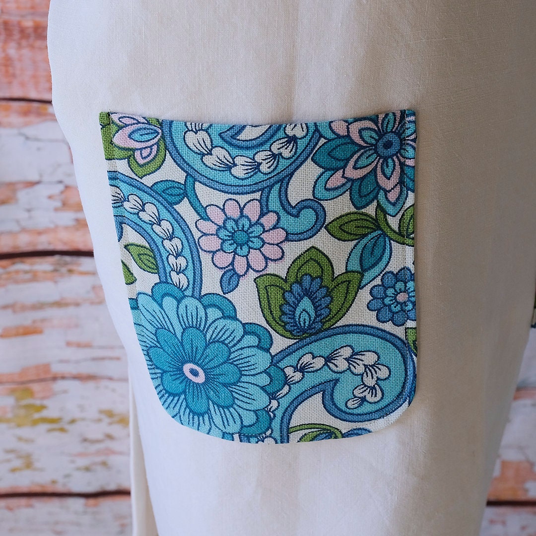Vintage Linen Pinafore Apron: Floral Accents, Comfortable House Coat