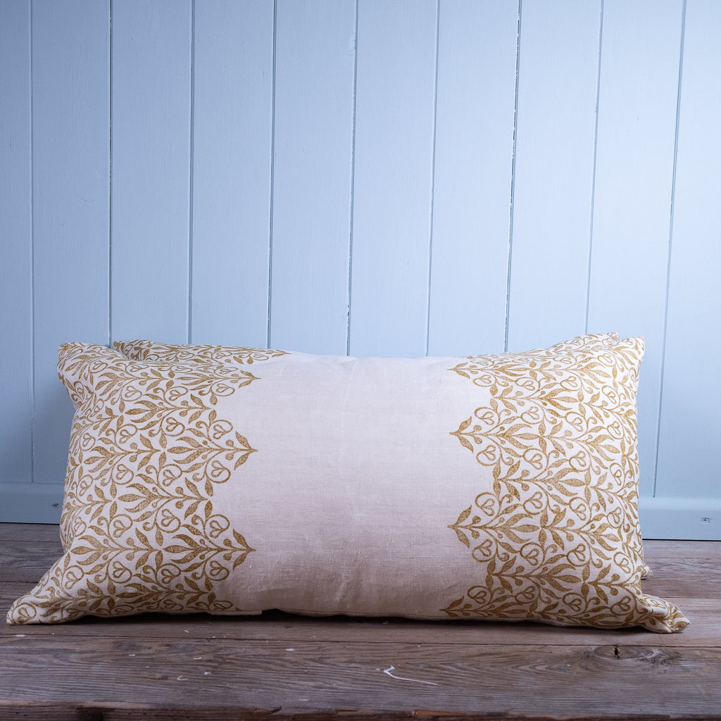 Handmade in house, block printed antique French linen cushion cover