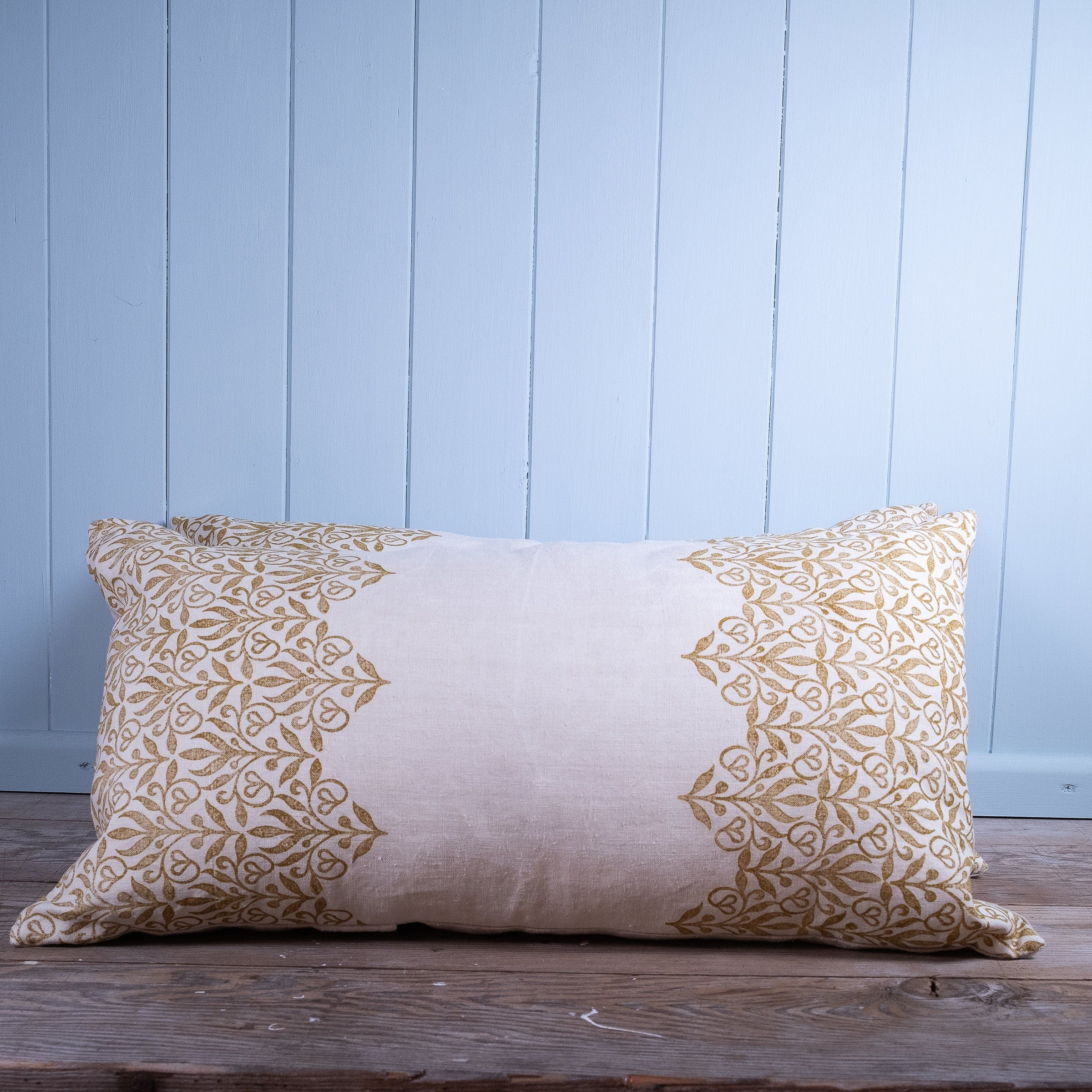 Handmade in house, block printed antique French linen cushion cover