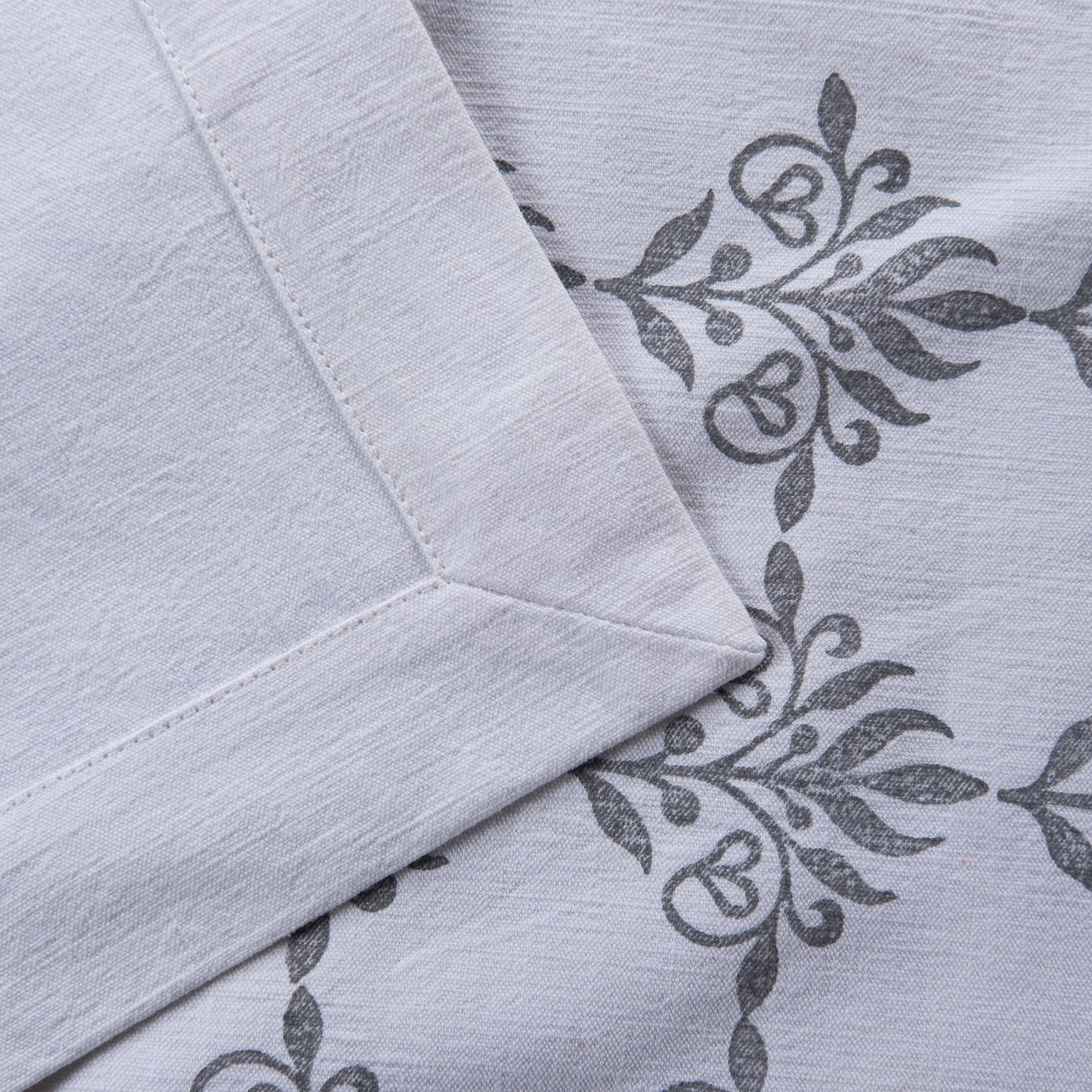 Vintage French linen table runner, hand block printed