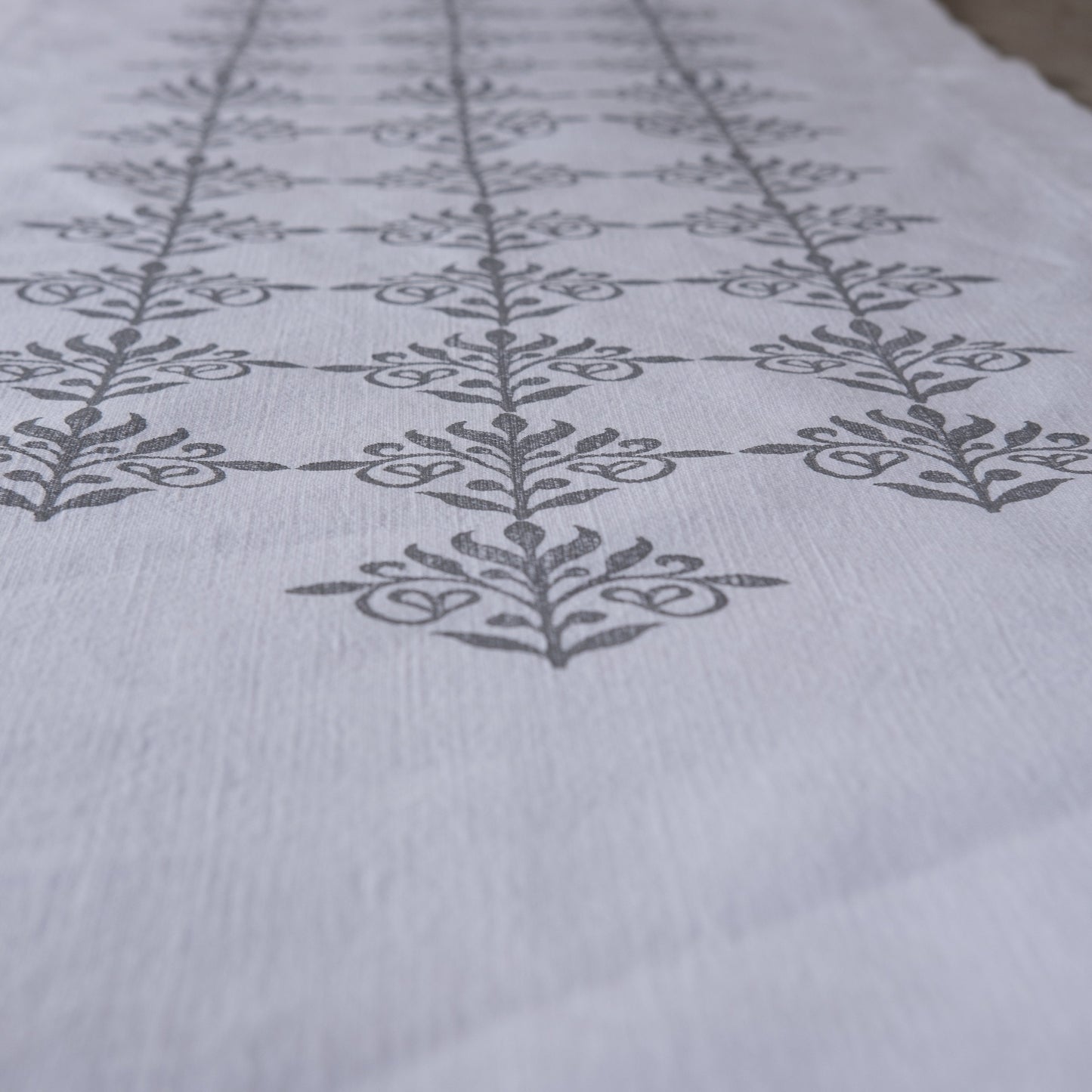 Vintage French linen table runner, hand block printed