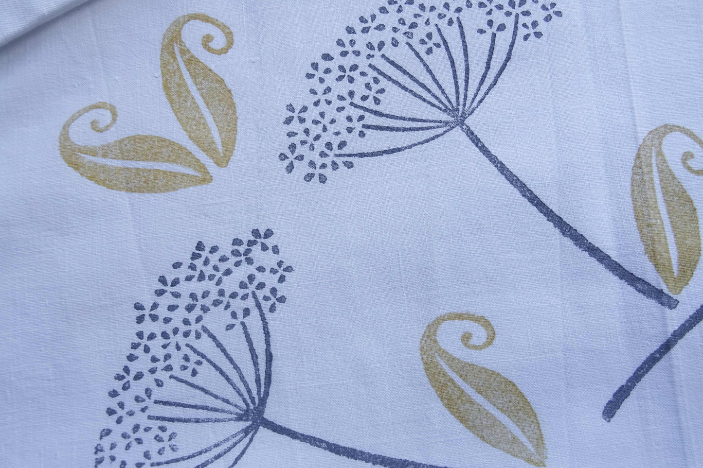 Vintage French linen table runner, hand block printed