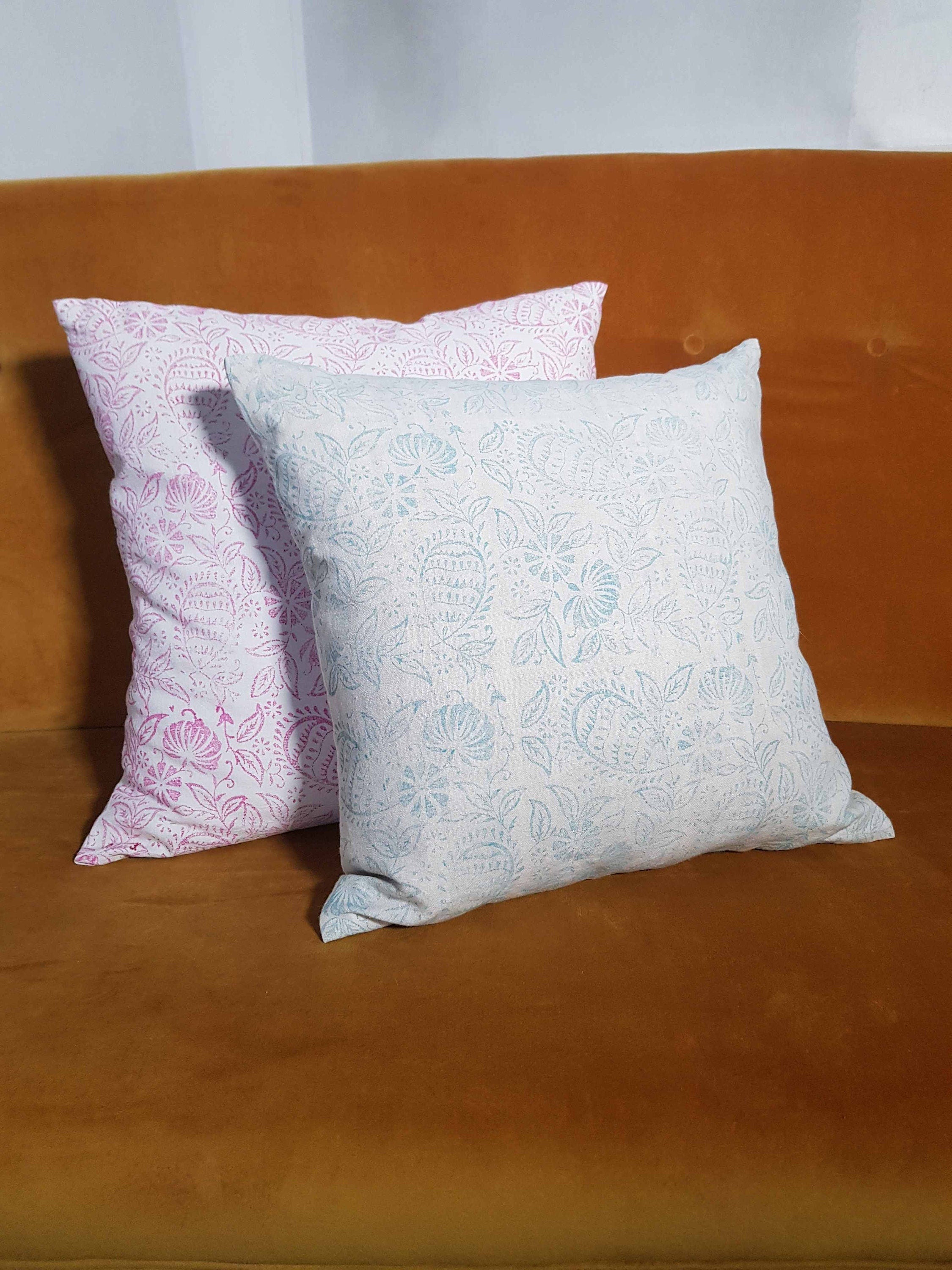 Hand made printed cushion cover,  antique French linen