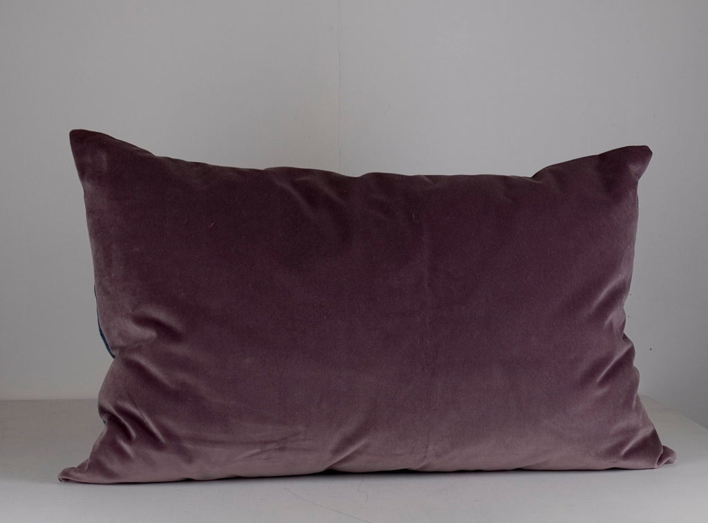 Indigo dyed antique French linen cushion cover, velvet back