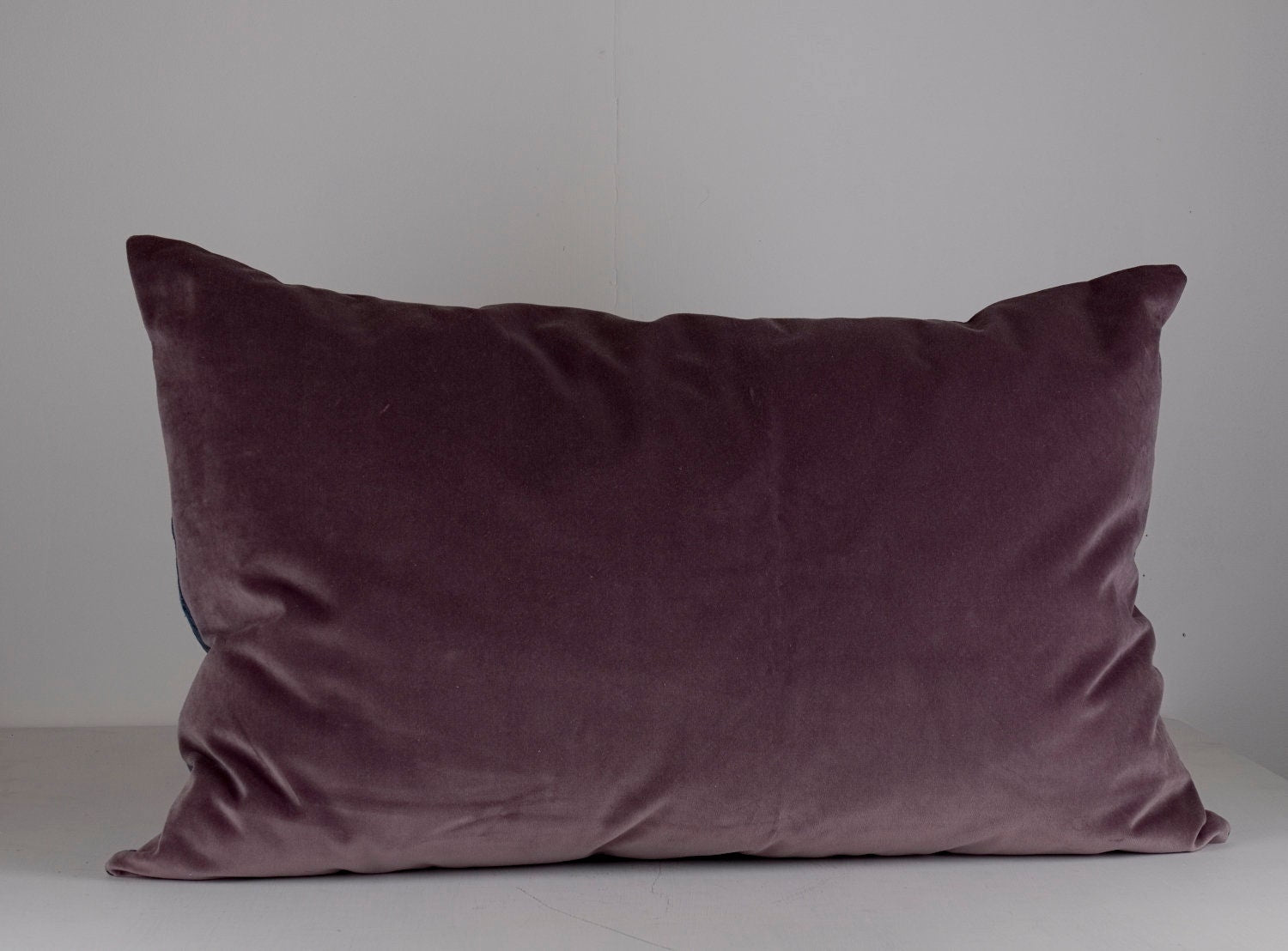 Indigo dyed antique French linen cushion cover, velvet back