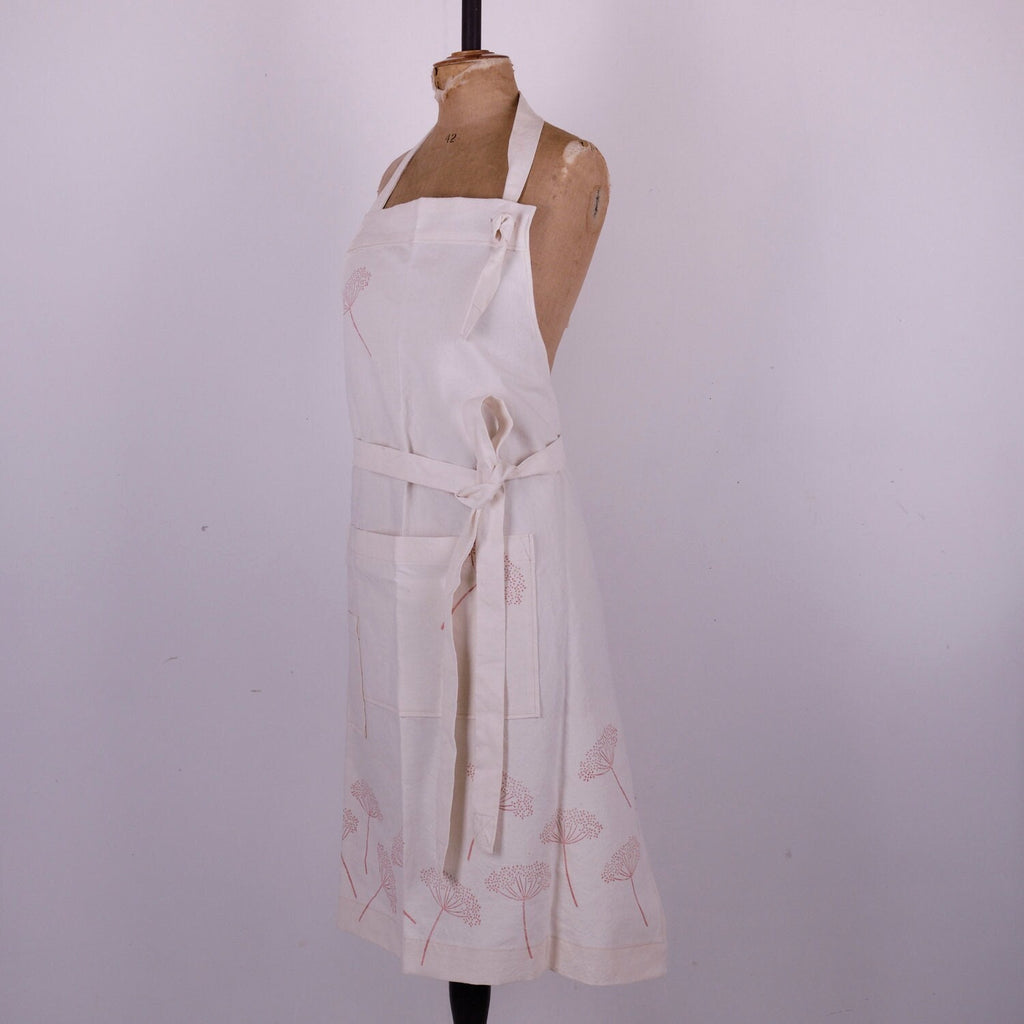 Hand Block Printed Linen Apron: Vintage French Style, Adjustable Neck