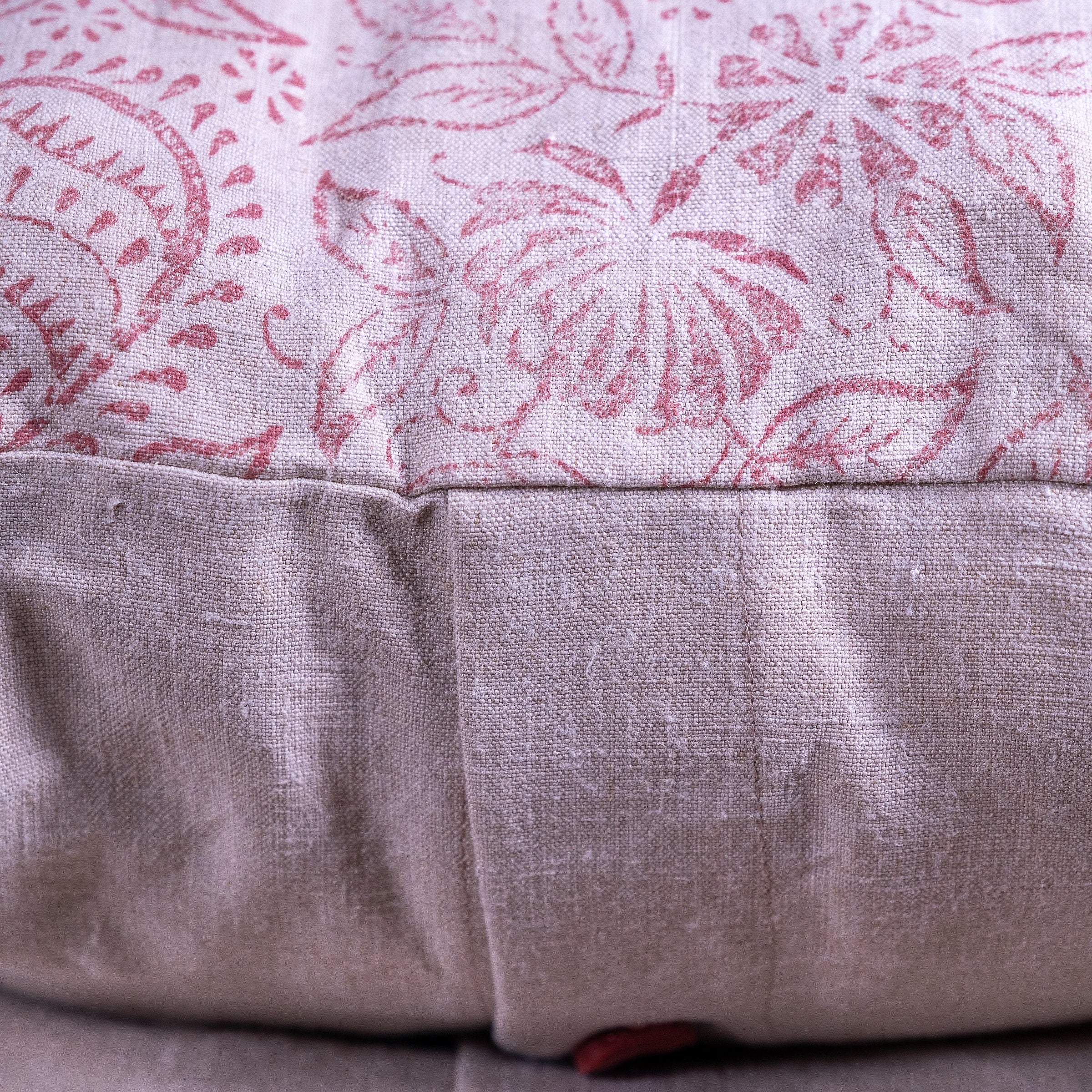 Hand made printed cushion cover,  antique French linen