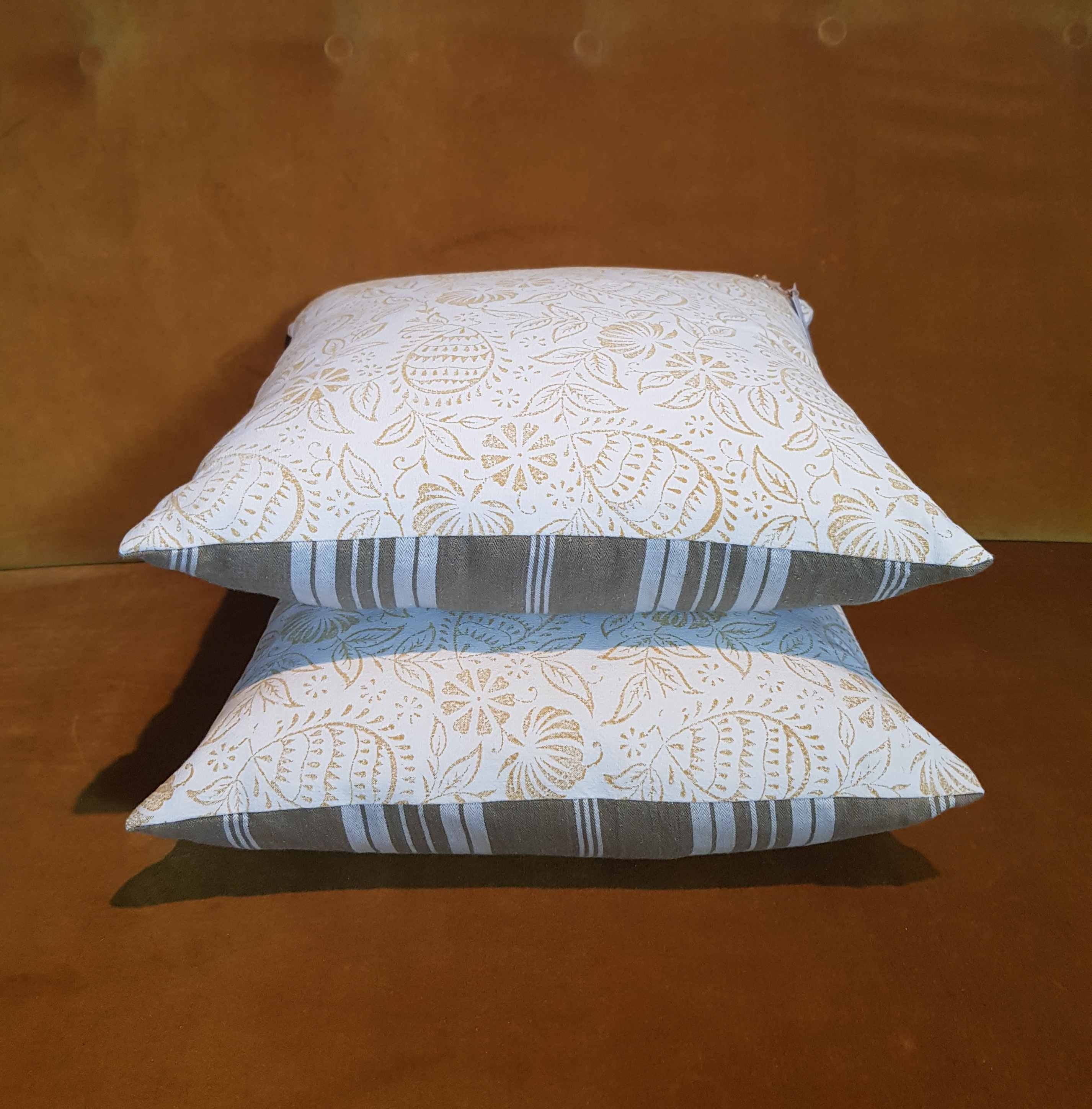 Hand made printed cushion cover,  antique French linen