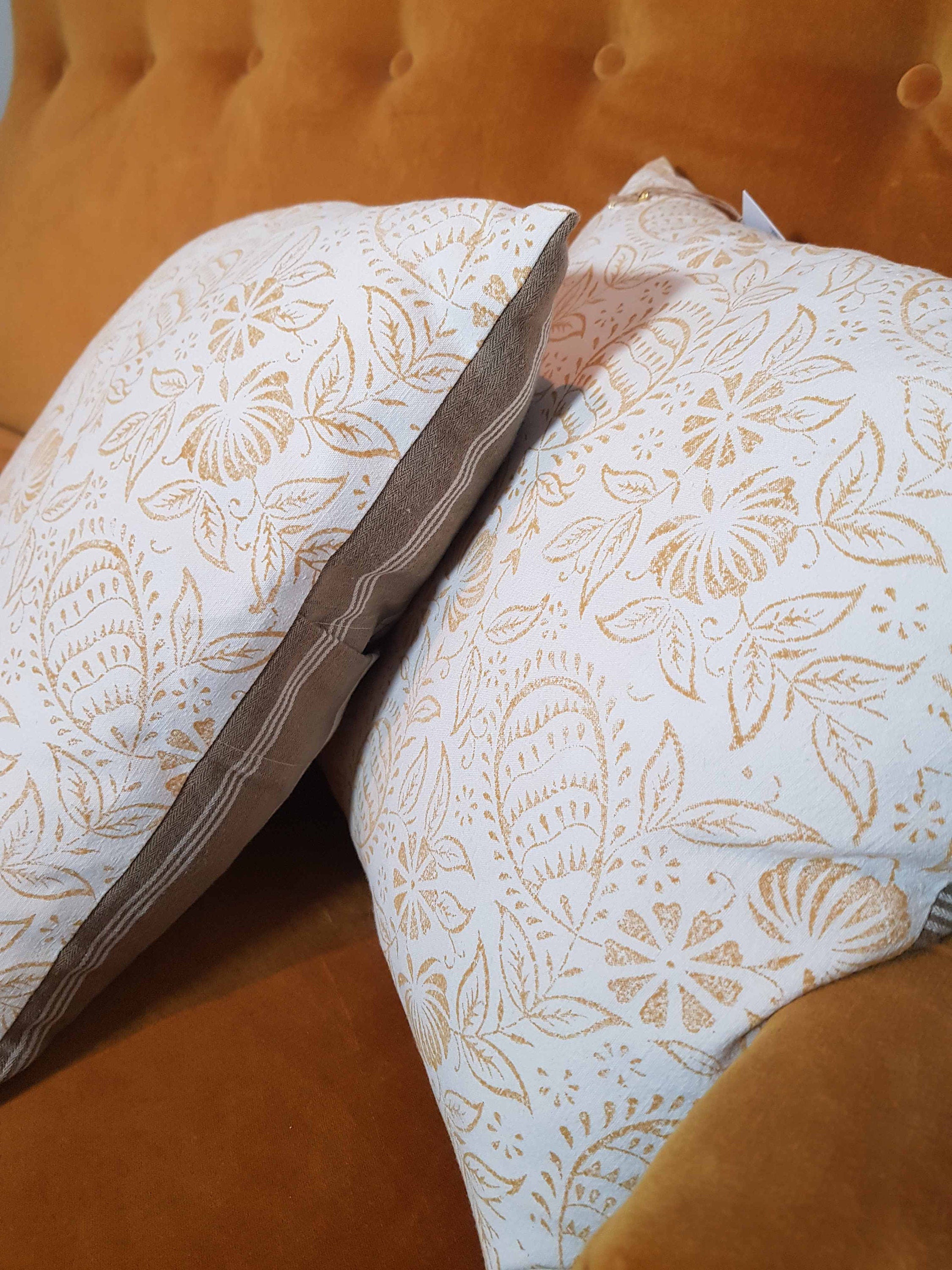 Hand made printed cushion cover,  antique French linen