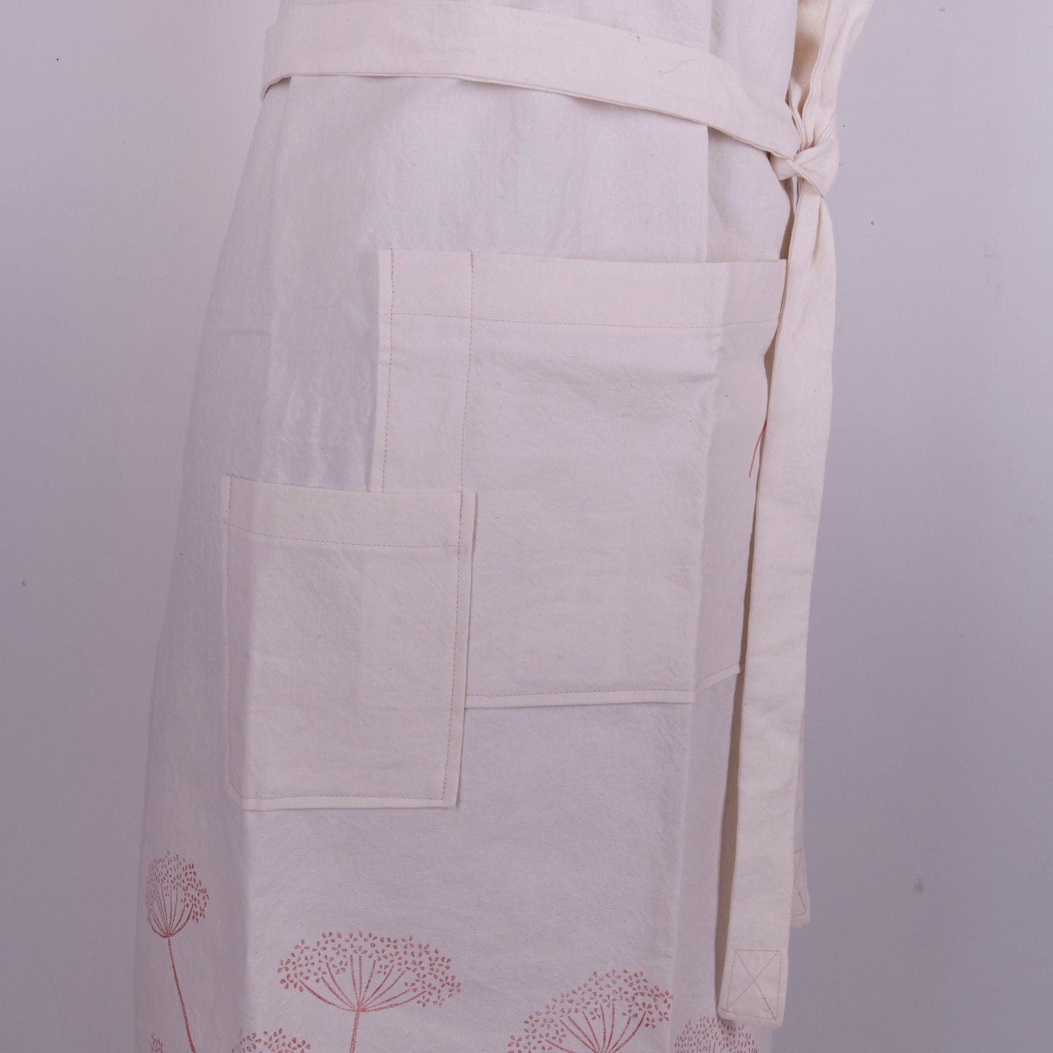 Hand Block Printed Linen Apron: Vintage French Style, Adjustable Neck